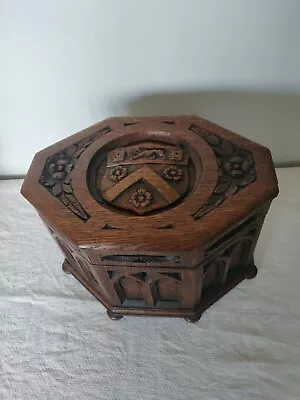 Gothic Oak Box Good Size Carved Trinity College Cambridge Shield Late 19th Cent • £324.99