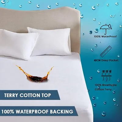 $19.16 • Buy Mattress Protector Waterproof Topper Cover Fully Fitted Single Double Queen King