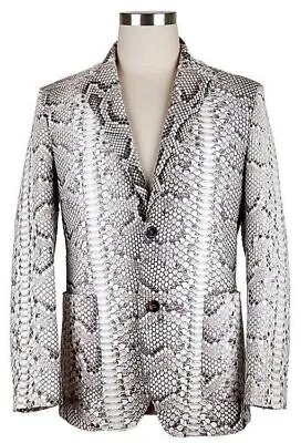 Men's White Lambskin Leather Blazer Coat Suit Jacket Python Snake Texture Jacket • $336