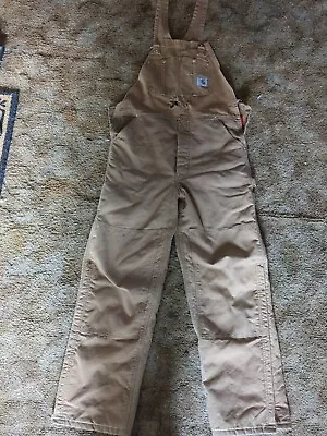 Vintage Carhartt Bib Overalls Mens 36x32 Brown Duck Canvas Quilt Lined USA Made • $55