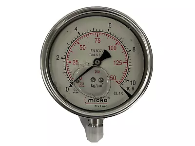 MICRO 100ES-GF-B64-DB Stainless Steel Pressure Gauge 4  Dial 0 To 10 Kg./cm2 • $50