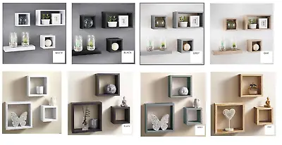 £11.99 • Buy Set 3/4 Cube Rectangle Wall Mounted Shelves Floating Shelf Bookcase Hanging New