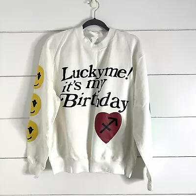 Kanye West Mens White Sweatshirt Graphic Print Lucky Me Its My Birthday Size S • $49.95