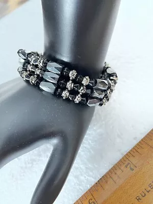 Magnetite Magnetic Hematite Adjustable Silver Black Beaded Bracelet Jewelry • $11.99