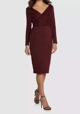 $395 Aidan Mattox Women Red Metallic V Neck Dress Size 2 • $126.78