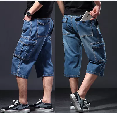 New Mens Jeans Denim Cargo Combat Shorts Summer Casual Multi Pocket Pant W30-48 • $30.81