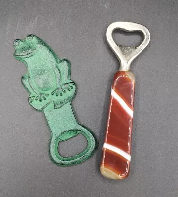 2 Bottle Openers Vintage Agate  And Cast Iron Frog Bottle Opener • $30.42