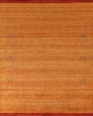 Striped Gabbeh Orange Near Squar Area Rug 9x10 Ft. Hand-knotted Wool Carpet • $364
