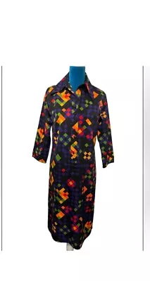 Lanvin Geometric Rainbow Vintage Collared Button Down Dress • $325