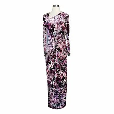 AIDAN MATTOX Velvet Dress Floral Maxi Stretch Multicolor Pink Long Sleeve 6 NWT  • $150
