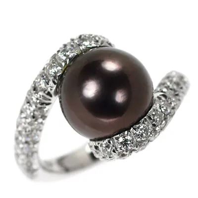 Mikimoto K18WG Black Butterfly Pearl/Pearl Diamond Ring 9.9mm #10.0 [Used] • $2000