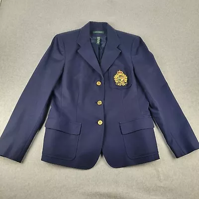 Lauren Ralph Lauren Jacket Womens 12 Navy Blue Crest Beaded Patch Gold Buttons • $64