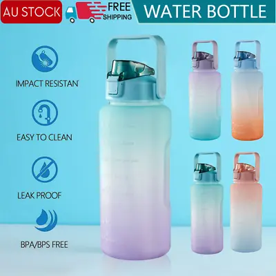 $12 • Buy 2L Water Sports Bottle Straw Cup Motivational Drink Flask With Time Markings Gym