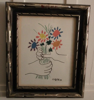 $375 • Buy Pablo Picasso Flowers In The Hands Rare Vintage Lithograph Signed In Plate