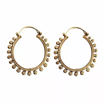 $45.90 • Buy Gold Hoop Earrings Brass Indian Style Statement Hoops Rawa Work - 81stgeneration