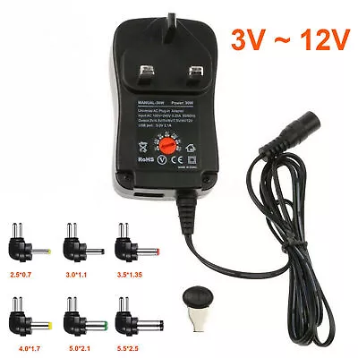 3V 4.5V 5V 6V 7.5V 9V 12V AC To DC Adjustable Multi Voltage Power Supply Adapter • £9.17