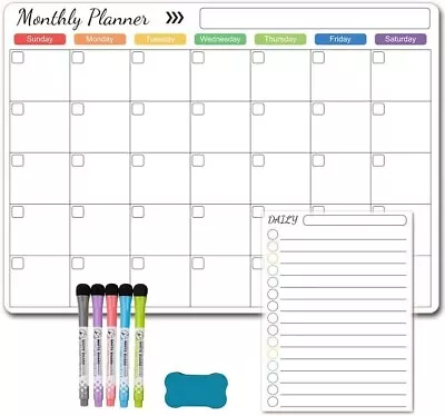 2 Set Dry Erase Board Daily List Magnetic Calendar With 5 Markers & Small Eraser • $8.99