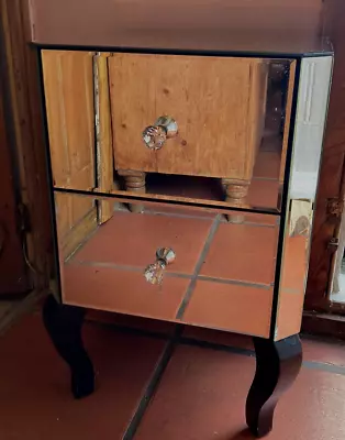 Venetian Mirrored Bedside Two Drawer Cabinet • £75