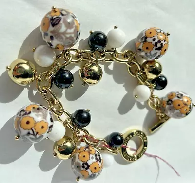 VERA BRADLEY-Bracelet Yellow Black Floral Beads. Ajustable Clasp 6.5  X 7.5 • $18