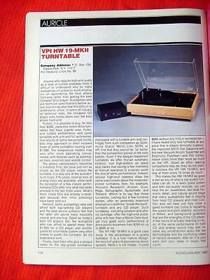 VPI HW-19 Mk.II Turntable Review  Audio  Magazine 1987 • $2.99