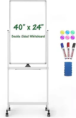 Mobile Whiteboard 40 X 24 Inch Magnetic Rolling White Board With Stand 360° Re • $128.99