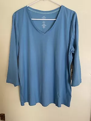 St. John’s Bay V Neck~3/4 Sleeve~Cotton Top/Tee~Sky Blue~Size XL~NWT • $8.99