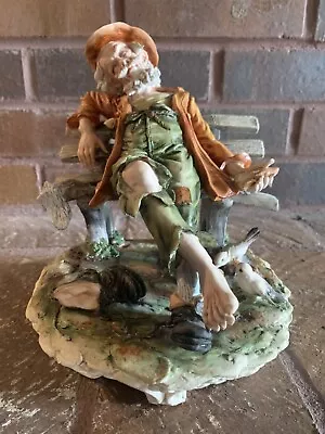 ~ Vintage Capodiomonte Porcelain Figurine Hobo Asleep On Bench ~ • $105