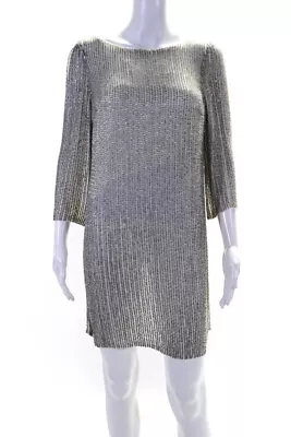 Alice + Olivia Womens Chiffon Beaded 3/4 Sleeve Shift Cocktail Dress Gray Size S • $42.69