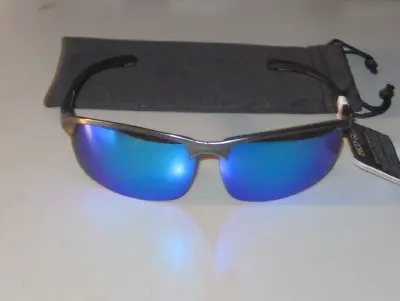 Sunglasses Body Glove Sport Gray 1/2Rim Blue Lens BGSPT 2100 BLU MIR Black Pouch • $10.95