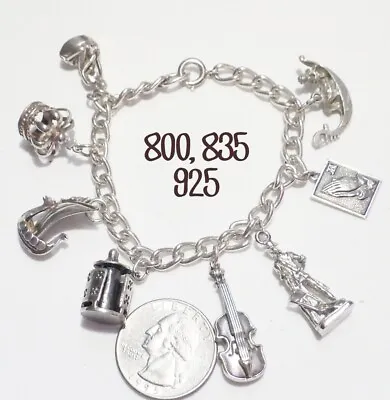 Vintage 800/835/925 Silver European Tour/Travel/Landmark 8 3D Charm Bracelet 7  • $125.49