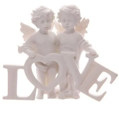 Pair Of Angel Cherubs Holding LOVE Letters Cute Home Ornament Figurine UK • £8.25