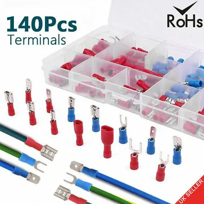 140x Assorted Insulated Electrical Wire Terminals Crimp Connector Spade Kits Set • £5.68