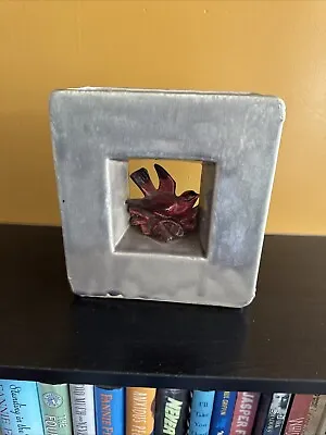 Vintage McCoy USA Gray Maroon Arcature Bird Planter 6 1/4  X 6 5/8  X 2 3/4  • $45