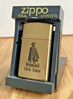 1989 Zippo Hawaii 50th State Slimline Brass Lighter Casing Only In Box • £32