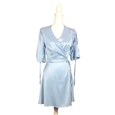Women’s Zaful Wrap Dress Size Large Blue Color Sleeve Tie Detail • $19.99