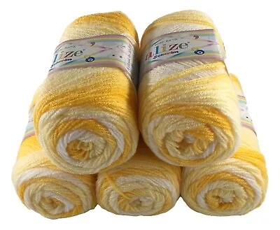 Alize Rainbow Wool Pack 5 X 100g Sekerim Bebe Batik Yarn Crochet DK Acrylic 6318 • £16