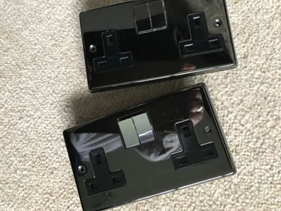 £5 • Buy Switched Double 13A Sockets - Black Nickel, Raised Profile