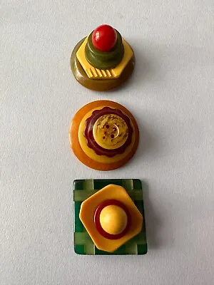 Vintage Stacked Bakelite Buttons; Includes Carved Chunky Scalloped Yin Yang • $32