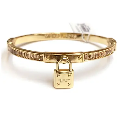 NWT Michael Kors PADLOCK 14K Gold Plated Brass Topaz Glass Stones Hinge Bracelet • $95