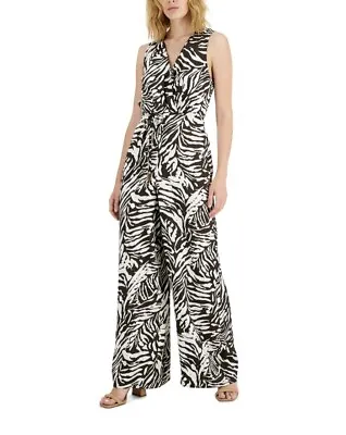 Inc International Concepts Twill Satin Jumpsuit Size 6 Brown Printed Women's • $45