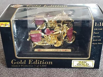 Maisto Harley Davidson Motorcycle 1:18 24k Gold Plated Diecast 1942 Wla Flathead • $65