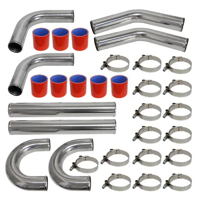 2.5  63mm Universal 8 PCS Turbo Intercooler Pipe Kit + Silicone Hose Clamps Red • $300.29