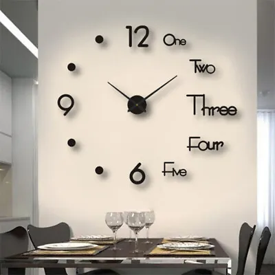 3D Large Wall Clock Acrylic Modern DIY Mirror Surface Sticker Home Office Decor • $11.39