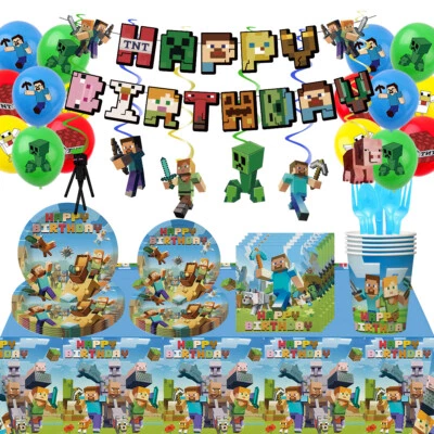$9.99 • Buy Minecraft Cartoon Game Birthday Party Supplies Banner Balloons Backdrop Decor AU