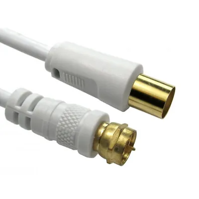 White Coaxial Satellite To TV Aerial Cable Coax F Type Screw Male RF Fly Lead • £2.95
