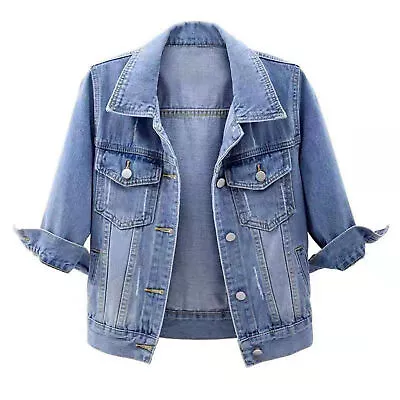 Slant Pockets Denim Jacket Female Stylish Women's With Lapel Flap Casual • $37.69