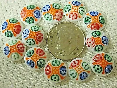 $5.99 • Buy 12 Pc VINTAGE LOT 10mm JAPAN GLASS LIMOGES FLOWERS NOS CABOCHONS FLAT BACK CAMEO