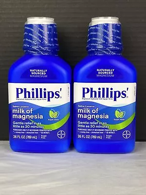 2 PK Phillips Milk Of Magnesia Saline Cramp Free Laxative 26 Oz Fresh Mint 08/25 • $26.15