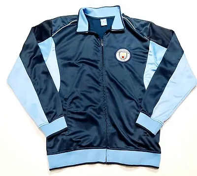 Manchester City FC Warm Up Jacket Mens Large Training Full Zip Logo Patch Blue • $28.98