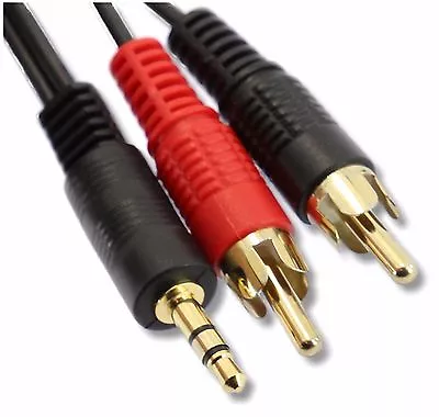 3m 3.5mm Jack To 2x RCA Phono's Audio Cable Lead Music Laptop Pc To Speakers TV • £2.99